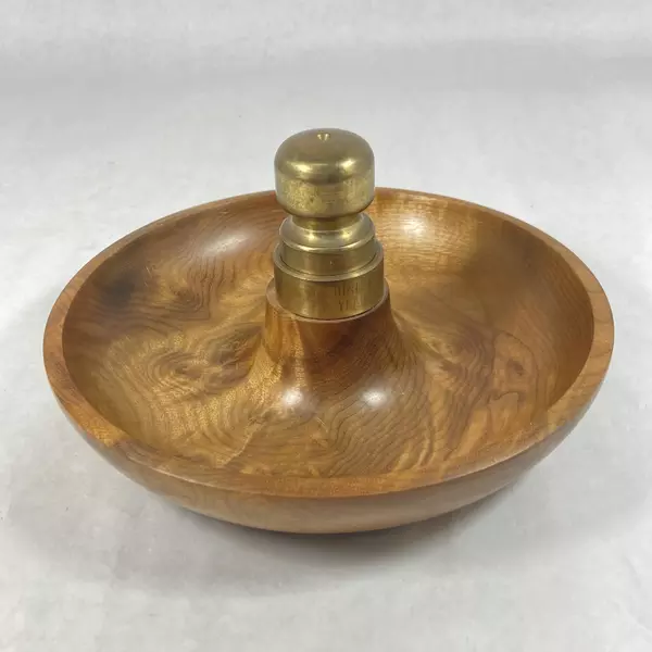 Oregon Myrtlewood Factory Myrtle Wood Nut Bowl With Brass Nutcracker Center