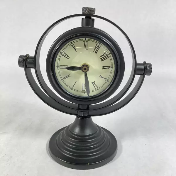 Vintage Cast Iron Swivel Desk Top Gyroscope Quart Movement Clock 7.5 Inch
