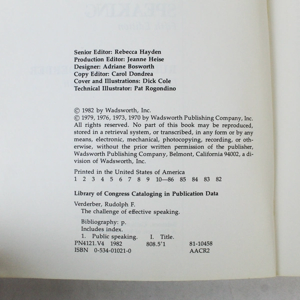 The Challenge of Effective Speaking by Rudolph F. Verderber 1982 Trade Paperback