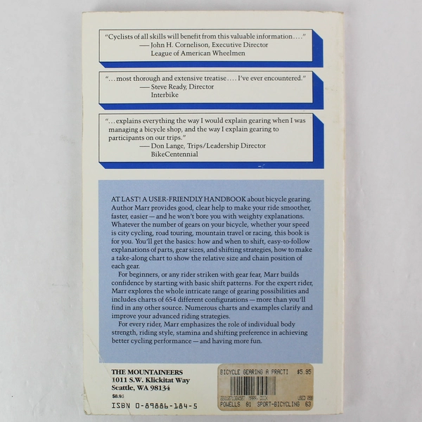 Bicycle Gearing A Practical Guide by Dick Marr 1989 Paperback