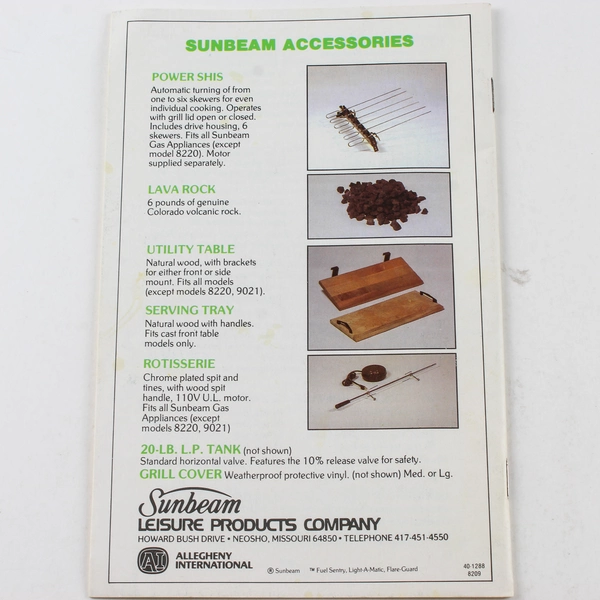Sunbeam Barbecue Cookbook Gas Grill Guide Good Pre-Owned Condition