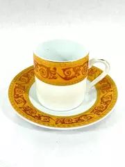Vtg Porcelain Treasures Demitasse Tea Cup & Saucer Set Gold Copper Vine