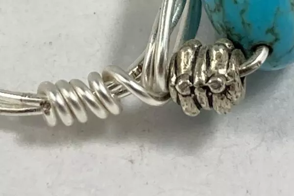 Handmade Turquoise Nugget And Silver-Toned Wire Ring Size 6