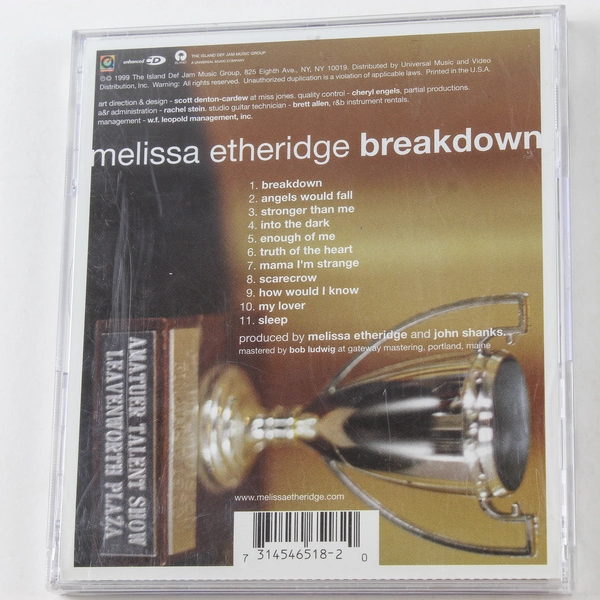 Melissa Etheridge Breakdown CD 1999 Island Def Jam Good Condition