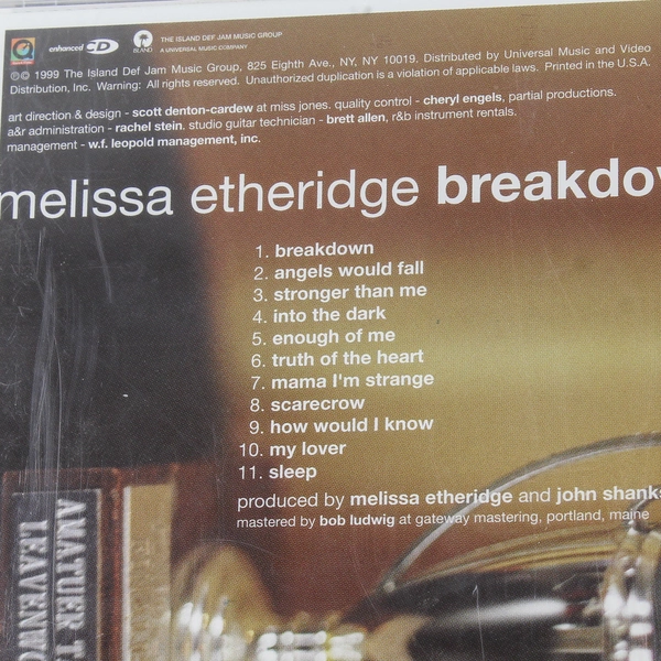 Melissa Etheridge Breakdown CD 1999 Island Def Jam Good Condition