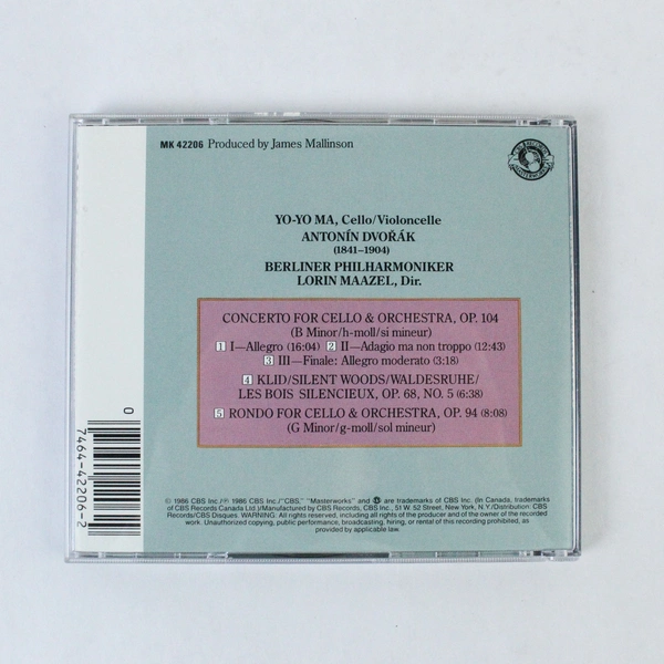 Dvorak Cello Concerto CD Yo-Yo Ma Lorin Maazel CBS Masterworks 1986