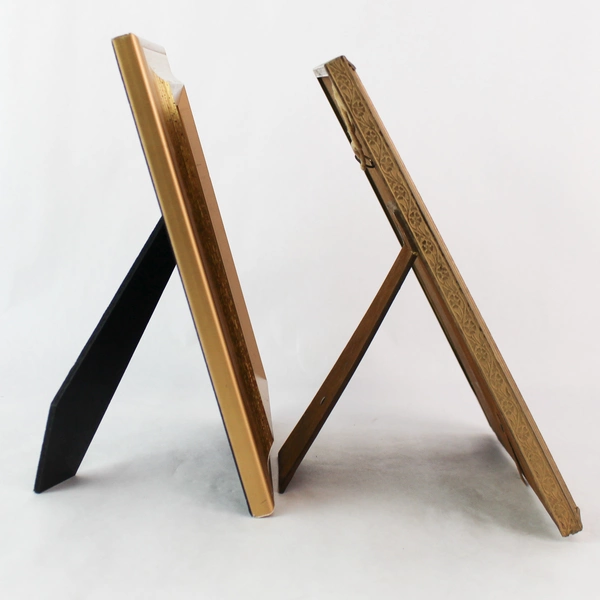Lot of 2 Desk Picture Frames Gold Colored 5x7 and 8x10 One Missing Glass