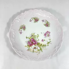 Vintage Porcelain Plate With Open Handles White With Pink Flowers
