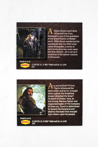 Lot of 2 Denny's Trading Cards The Hobbit An Unexpected Journey Radagast Thorin