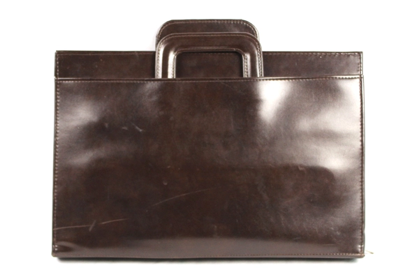 Vintage C&C Brown Leather Zip Close Briefcase with A7 3 Ring Binder Insert Work