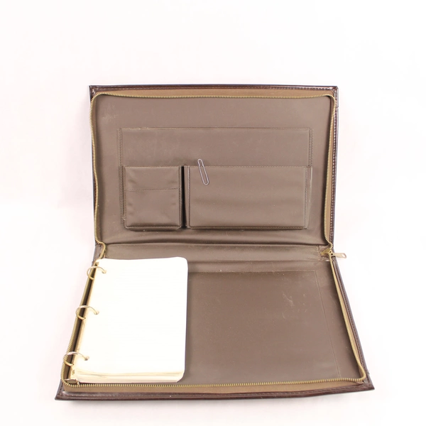Vintage C&C Brown Leather Zip Close Briefcase with A7 3 Ring Binder Insert Work
