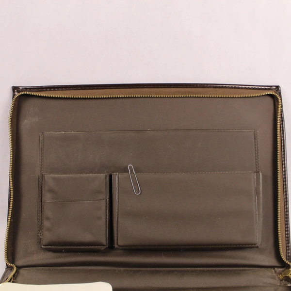 Vintage C&C Brown Leather Zip Close Briefcase with A7 3 Ring Binder Insert Work