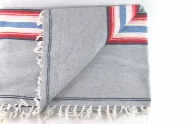 Serape Style Woven Throw Blanket Fringe Southwestern Gray Red Blue Pink White
