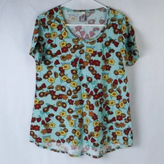 LulaRoe Women's Shirt Size Small Blue Red Yellow Floral Short Sleeves