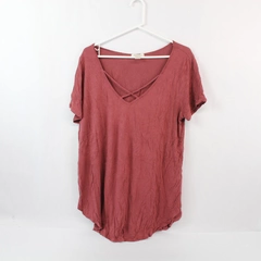 Bozzolo Women's Short Sleeve Top Shirt Rose Pink Cross Neckline Size 2X