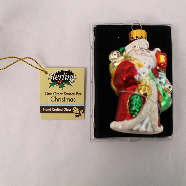 Sterling Blown Mercury Glass Santa Claus Ornament with Box 3.5" Tall