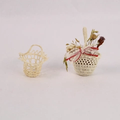 Lot of 2 Vintage Crochet Basket Ornaments with Dried Flowers & Bow