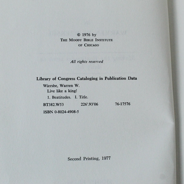 Live Like a King Making Beatitudes Work In Daily Life Wiersbe 1977 Ex Libris HC