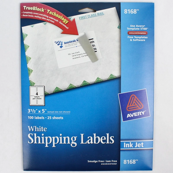 Avery 8168 Trueblock Shipping Labels 3.5" x 5" White Inkjet Open Box 24 Sheets