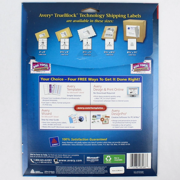 Avery 8168 Trueblock Shipping Labels 3.5" x 5" White Inkjet Open Box 24 Sheets