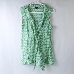 Merona Shirt Top Women's Size Large Green Yellow White Sleeveless Floral