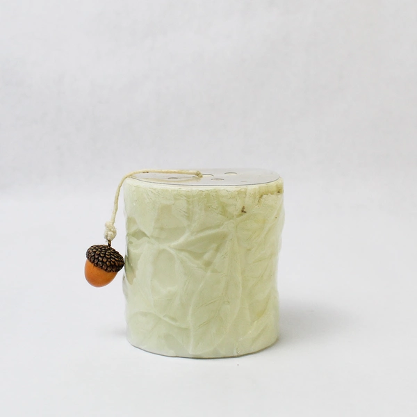 Set of 3 Hallmark Green-Yellow Leaf and Acorn Pattern Candles 9", 6" & 3" Tall