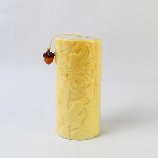 Set of 3 Hallmark Green-Yellow Leaf and Acorn Pattern Candles 9", 6" & 3" Tall