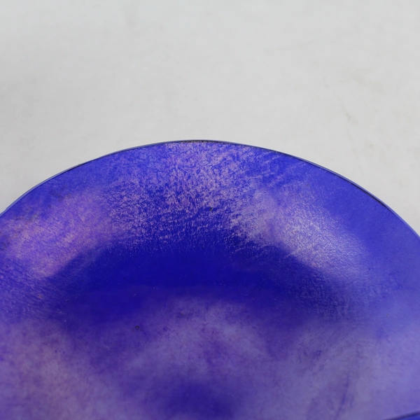 Iridescent Cobalt Blue Embossed Scene Art Glass Plate Signed L. Latimer