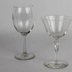 Lot of 2 Clear Glass Barware Glasses Wine Martini Crystal Cut Octagon Stem