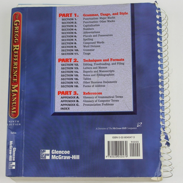 The Gregg Reference Manual 9th Edition by William A. Sabin Pre-Owned