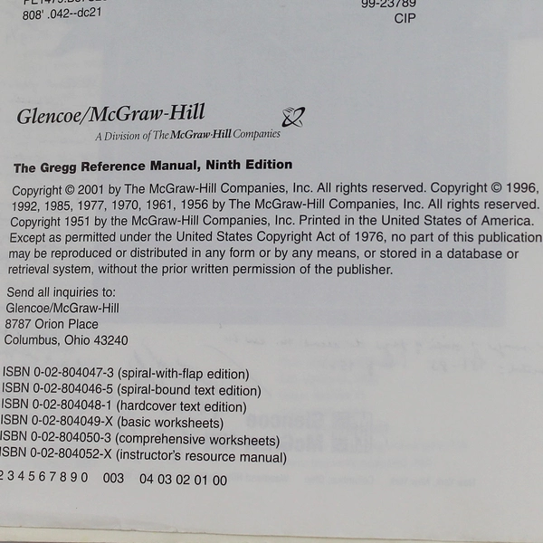 The Gregg Reference Manual 9th Edition by William A. Sabin Pre-Owned
