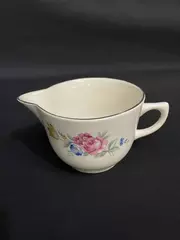 Vintage Floral Porcelain Creamer Gold Trim Handle 5.5" Wide Good Condition