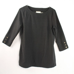 Dana Buchman Women's Black Top Size S Textured Sleeves & Button Accents