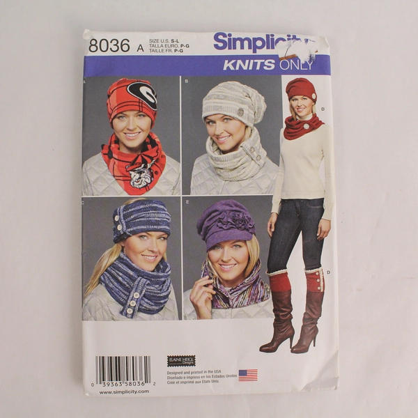 Simplicity Knits Only 8036 Sewing Patterns Size S L Hats & Scarves Uncut