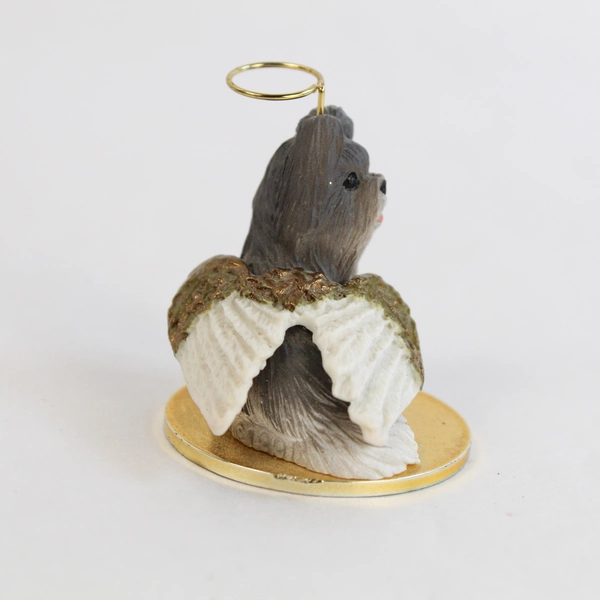 Tiny Ones Figurine Gray White Shih Tzu Dog Angel Halo Wing Conversation Concepts