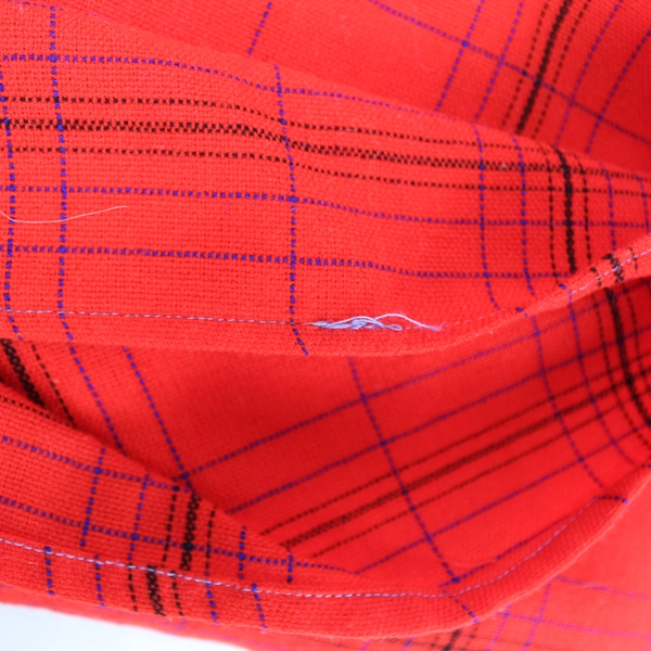 Bright Red Plaid Woven Tablecloth 79"x60" Good Pre-Owned Condition