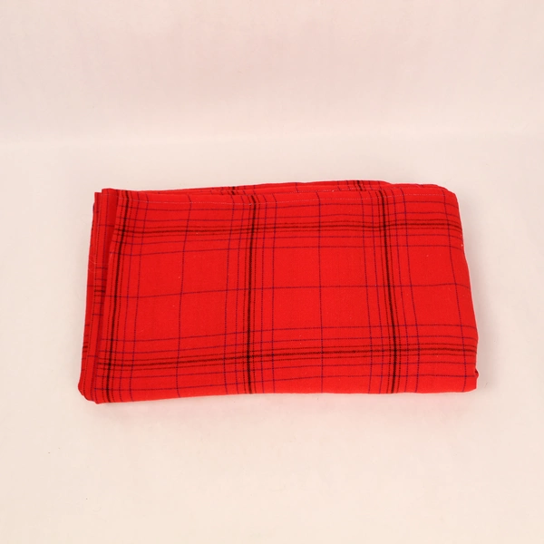 Bright Red Plaid Woven Tablecloth 79"x60" Good Pre-Owned Condition