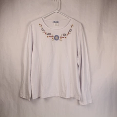Blair White Long Sleeve Tee T Shirt Women's Size Large Graphic Design Neckline