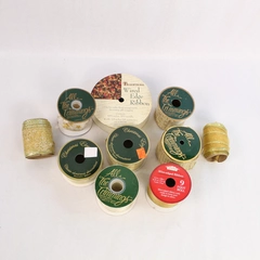 Lot of 10 Gold Christmas Theme Ribbon Spools All the Trimmings & More