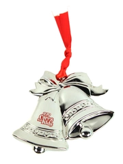 Gloria Duchin 1990 Silver Bells Ornament for Kids with Red Ribbon & Lettering
