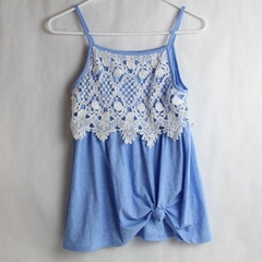 Shein Women's Medium Blue Lace Overlay Spaghetti Strap Top Shirt