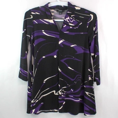 Alfani Women's Tunic Top Size S Black Purple V-Neck Long Sleeve Pre-Owned
