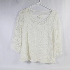 Rove Los Angeles Women's Top Blouse Size L White Lace 3/4 Sleeve Pre-Owned