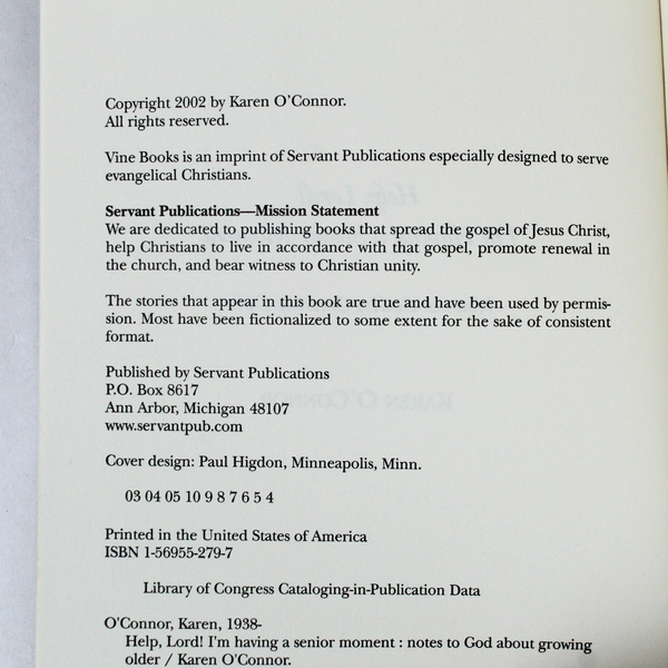 Help Lord I'm Having a Senior Moment Karen O'Connor 2002 Paperback