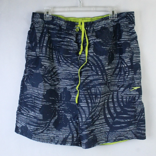 Speedo Swim Trunks Men's Size Large Navy Blue White Elastic Waist Drawstring