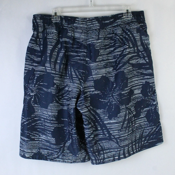 Speedo Swim Trunks Men's Size Large Navy Blue White Elastic Waist Drawstring