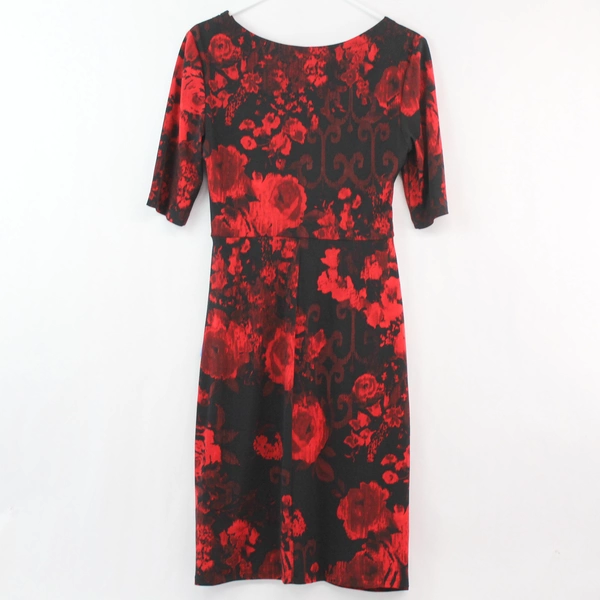 Connected Apparel Red and Black Floral Print Mini Dress Stretchy Size 8