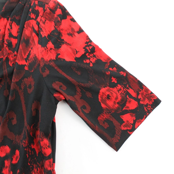 Connected Apparel Red and Black Floral Print Mini Dress Stretchy Size 8