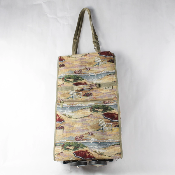 Vintage Jade Rolling Travel Bag Handles Wheels Carpet Style Beach Pattern 23 in