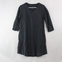 Cut Loose Wide Gray Linen Shirt Dress Women's XS 3/4 Length Sleeves